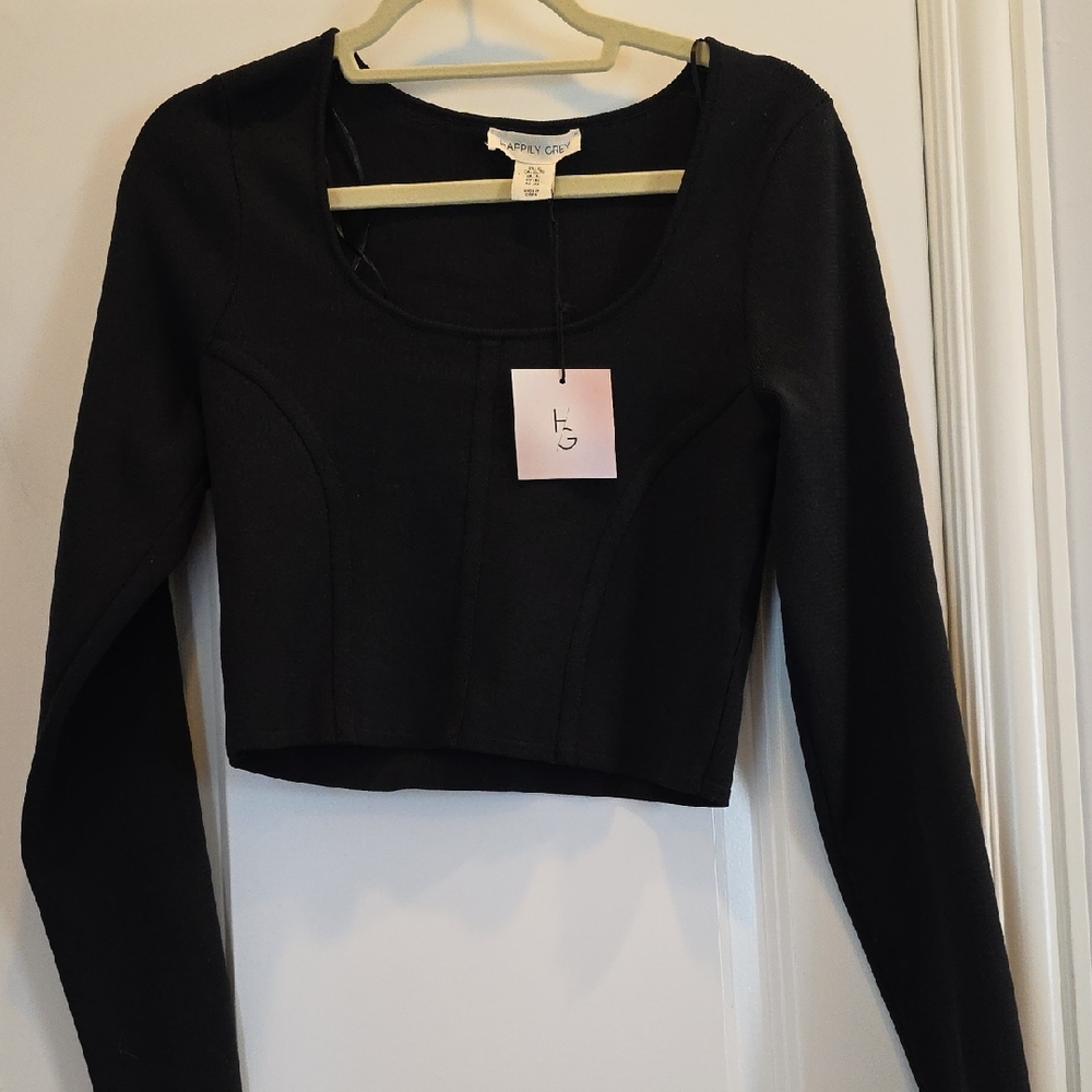 NWT Happily Grey XL Sexy Black Long Sleeve Crop Top